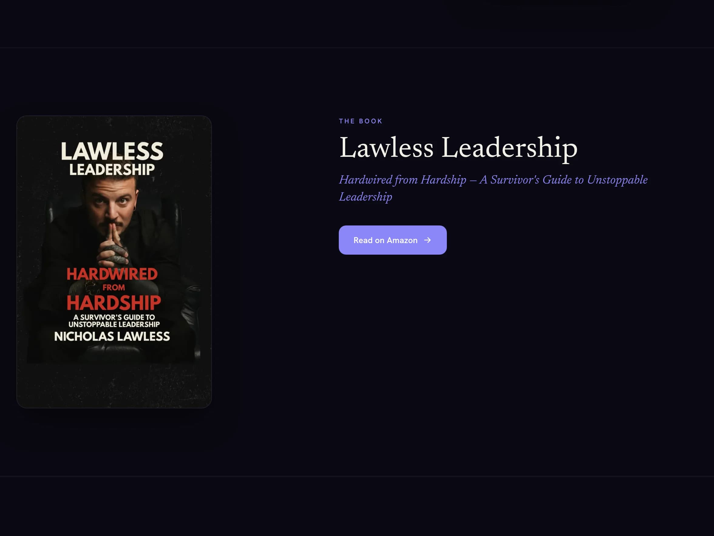 The book section of an author page: the cover, the title, the subtitle and the Amazon link